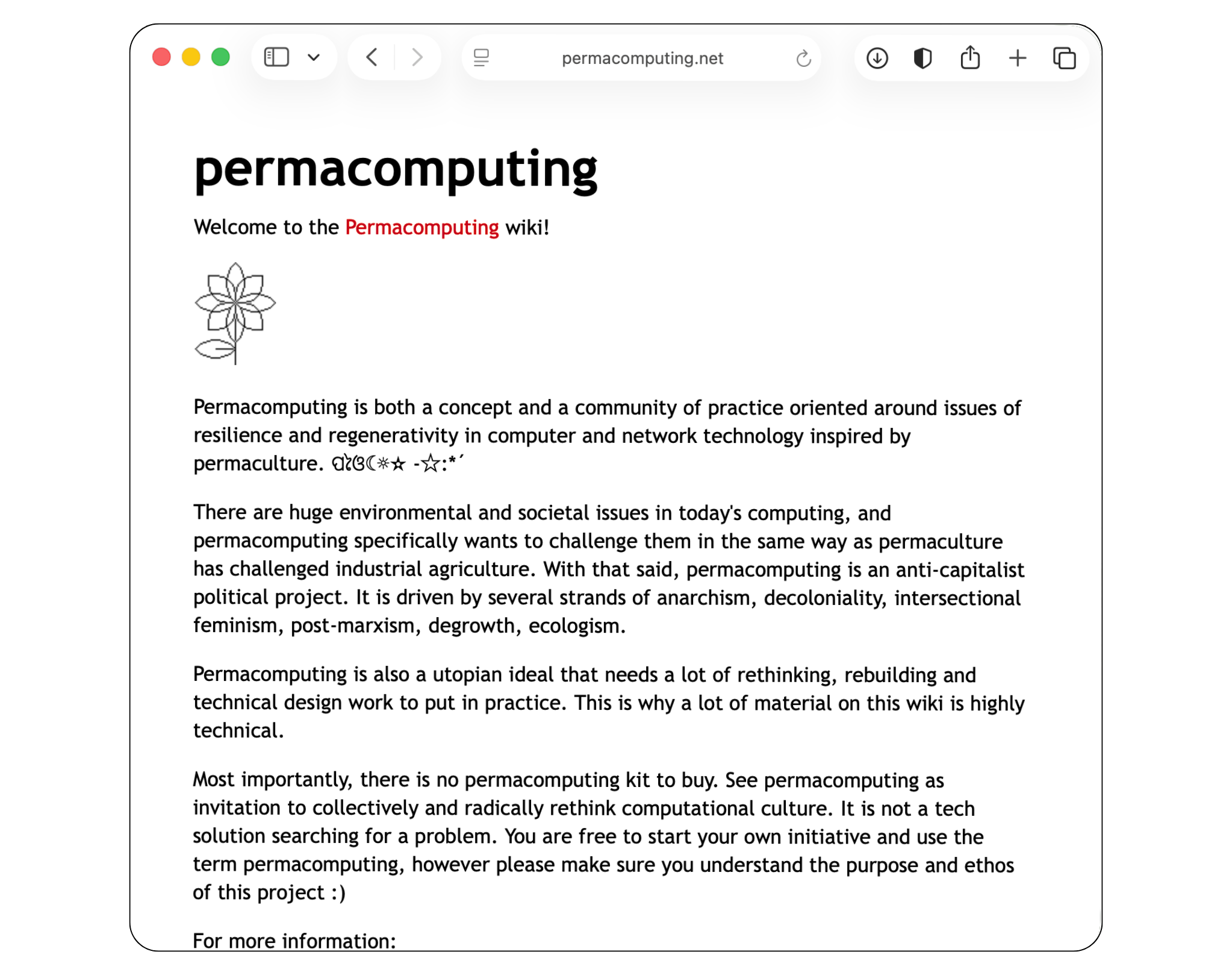 Permacomputing.net website homepage